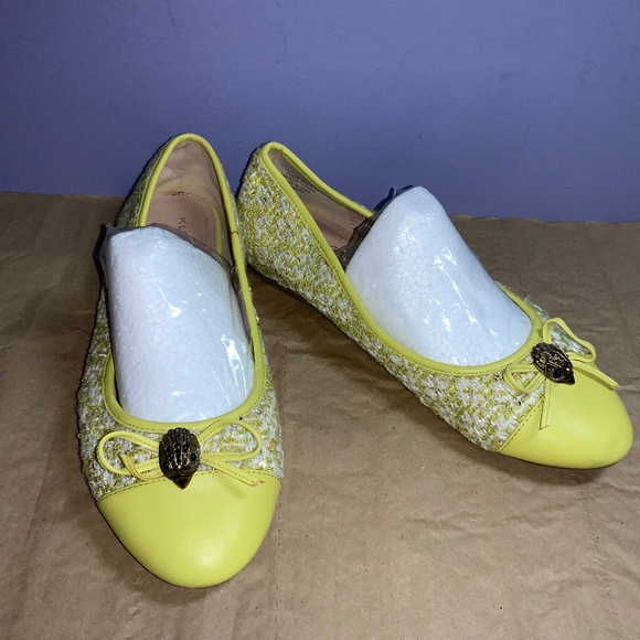 Kurt Geiger Esme Ballet flats yellow Tweed cap toe bow Sz 38.5 (8) - Picture 1 of 6